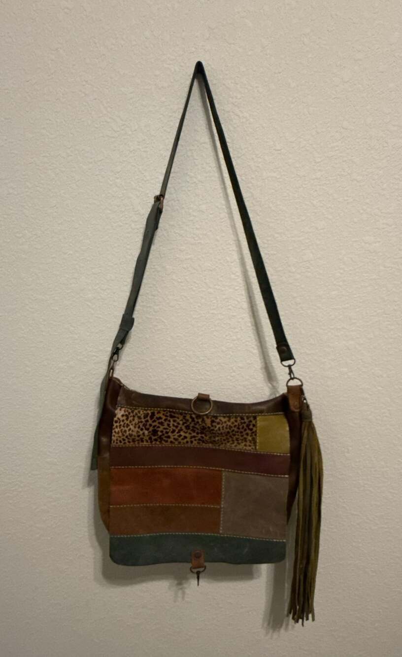 Hunter Hill Vintage Patchwork Leather and Suede Boho Crossbody Shoulder Bag